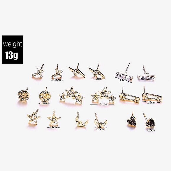 Crystal star safety pin earring set⚡️(9 pairs) - Picture 8 of 9